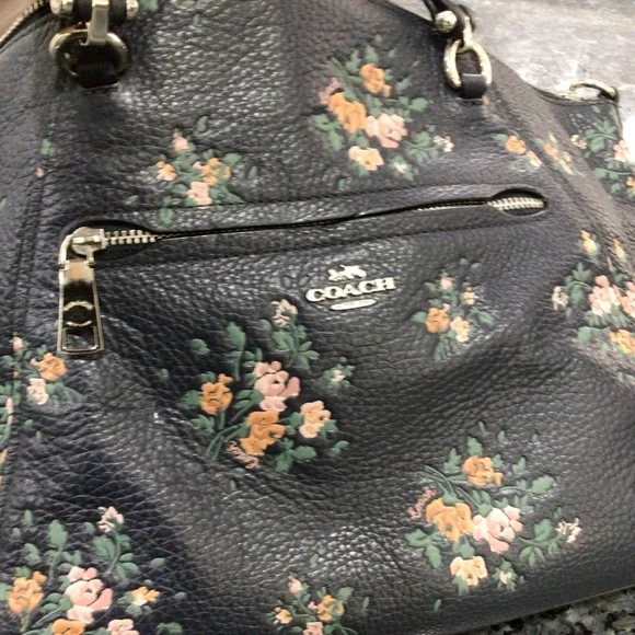 Coach Dark Floral Leather Shoulder Bag - Picture 5 of 16